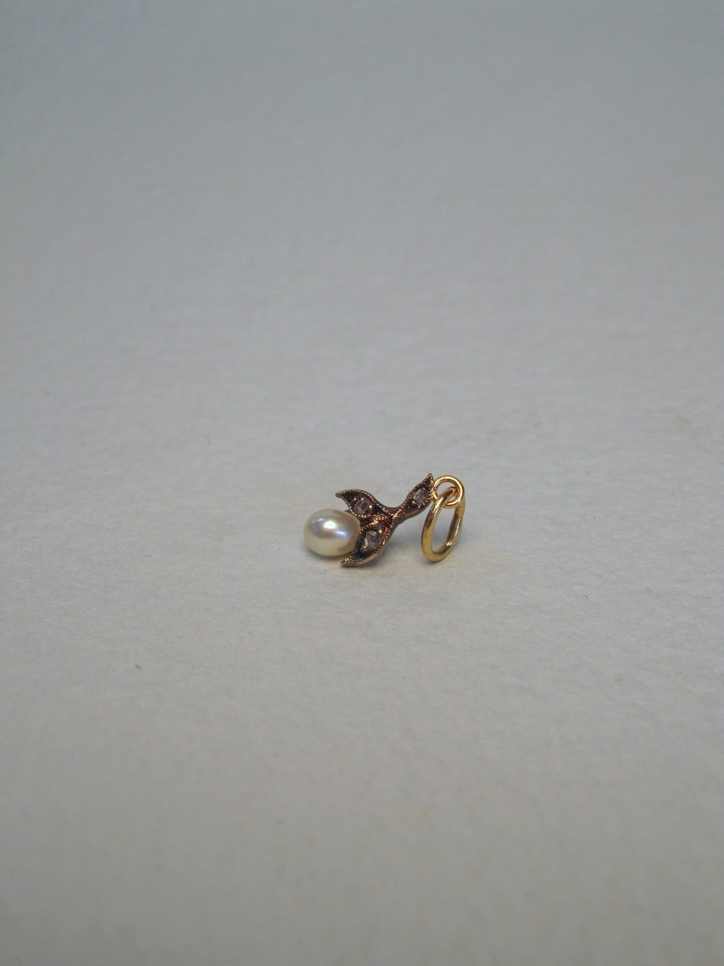 Antique Rose Cut Diamond and Untested Pearl Charm in 10K and 18K with Sterling