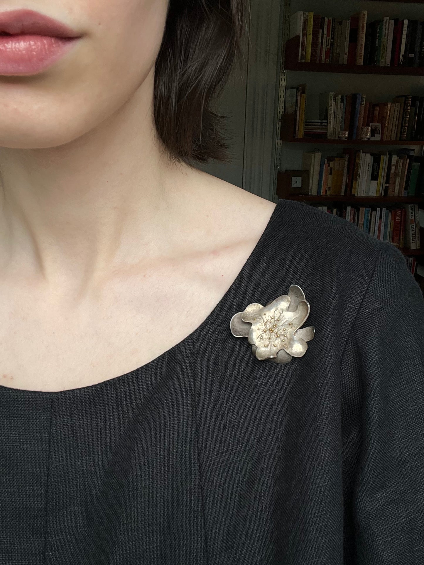 Vintage Sterling Silver and 21K Gold Modernist Artist-Made Brooch