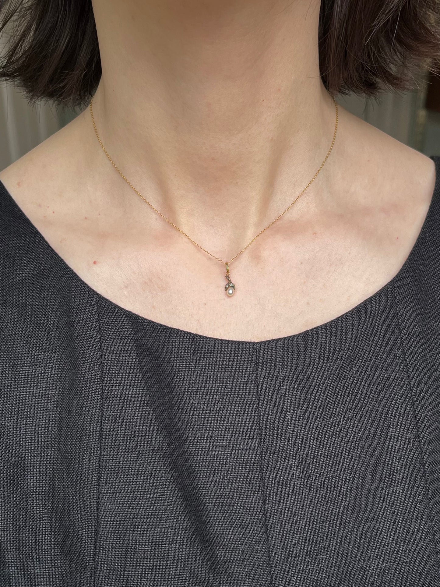 Antique Rose Cut Diamond and Untested Pearl Charm in 10K and 18K with Sterling