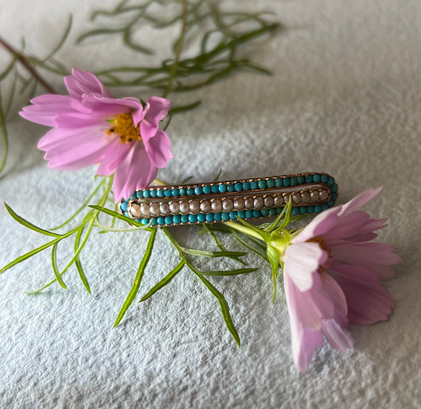 French Edwardian Turquoise and Pearl Brooch Belle Epoque