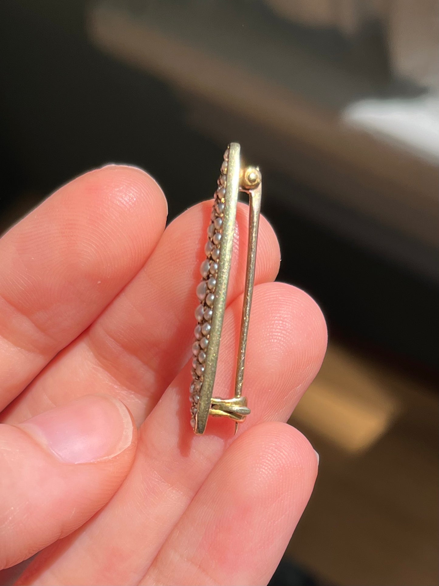 Antique 14K Yellow Gold and Pearl Pave Brooch