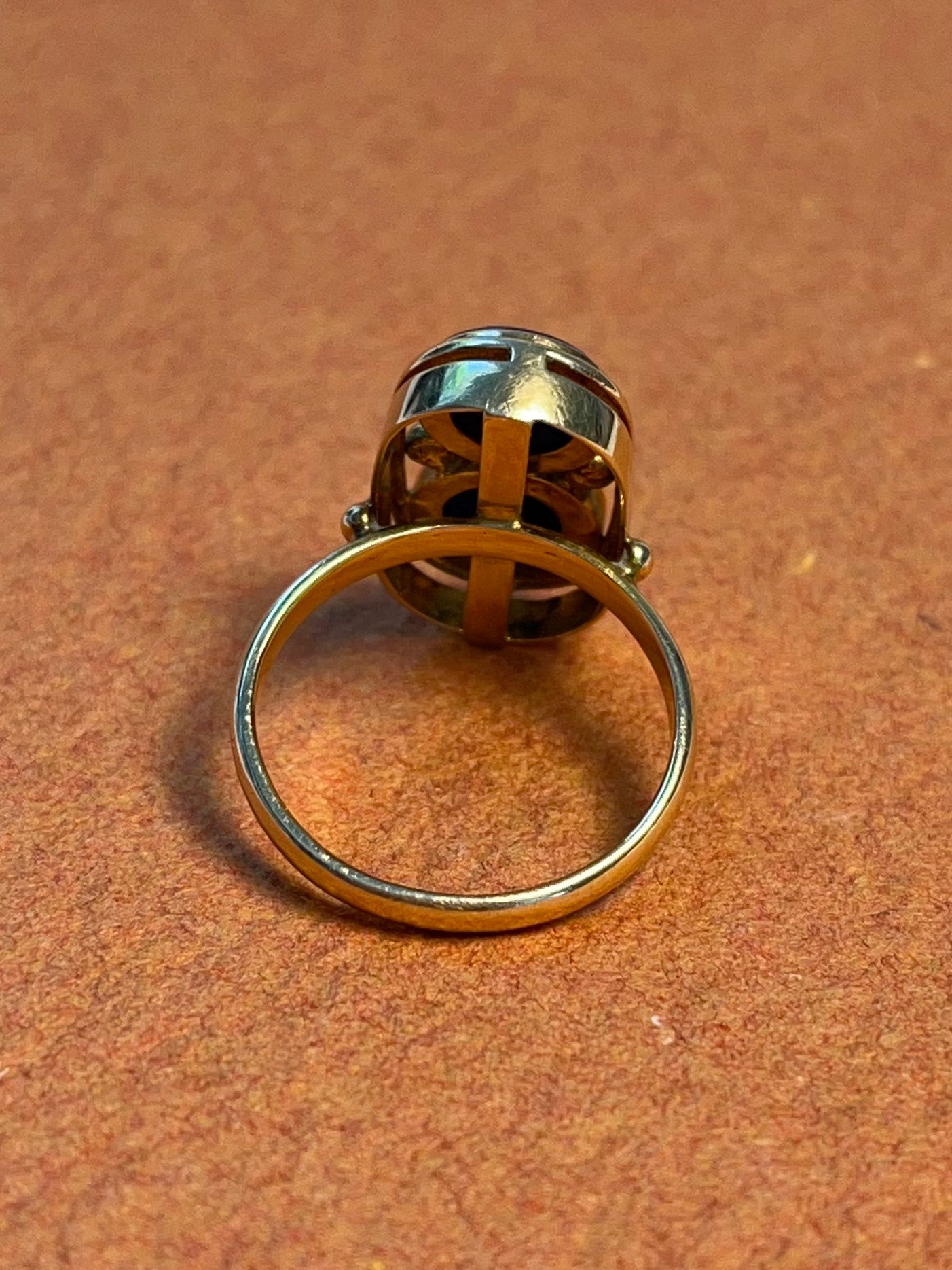 Vintage 14K Yellow Gold Double Lapis Plaque Ring