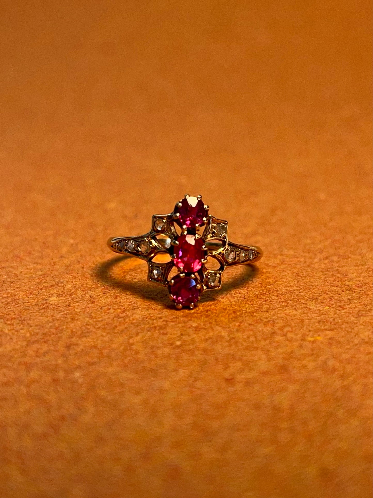 French Antique 18K Ruby and Diamond Ring