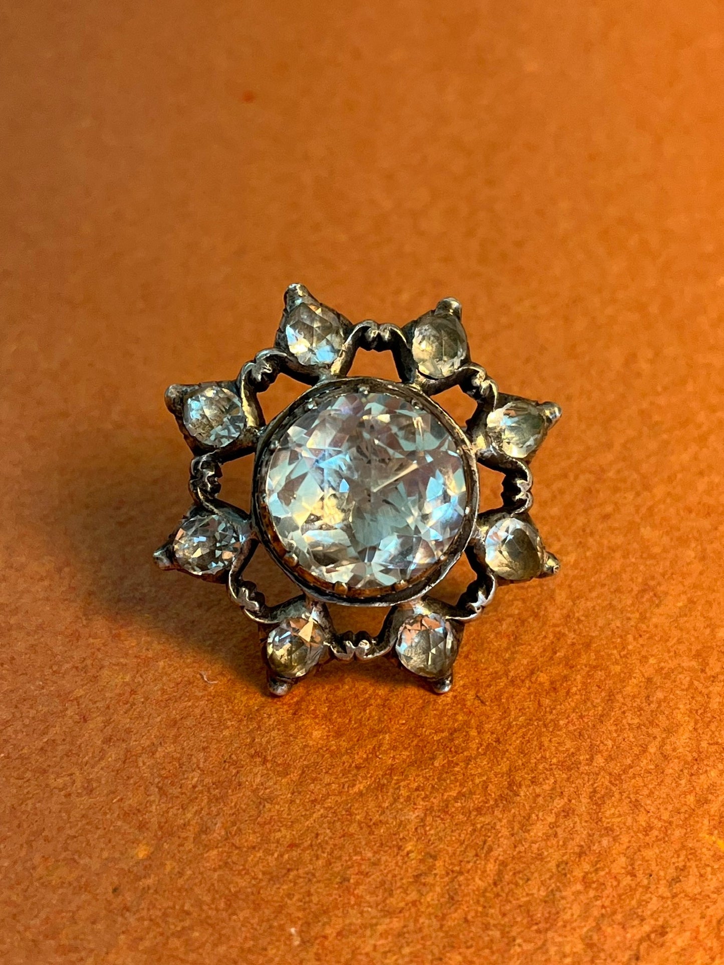 18th Century Silver and Rose Cut Rock Crystal Brooch