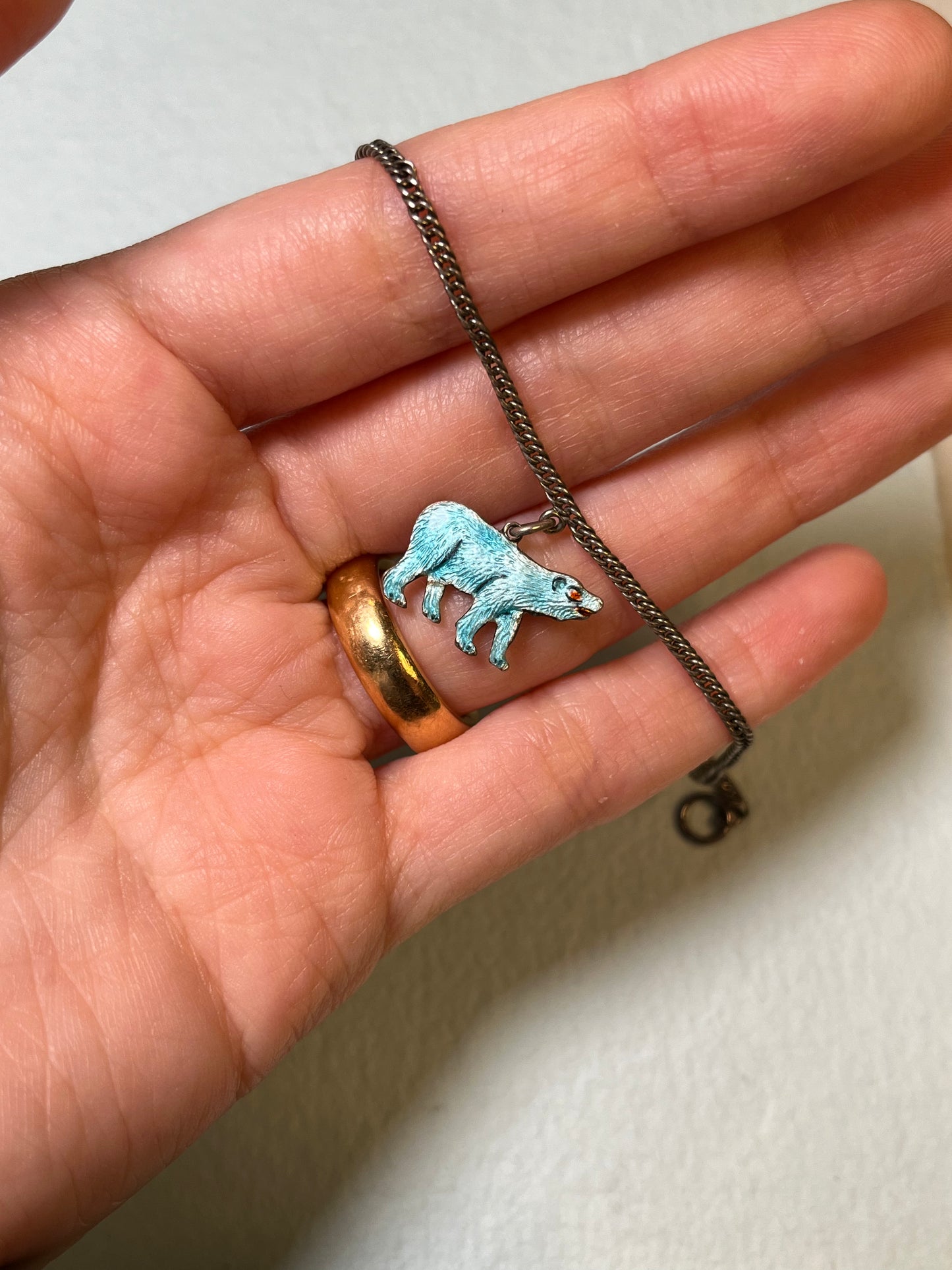 Antique Curb Link Bracelet with Enameled Polar Bear Charm