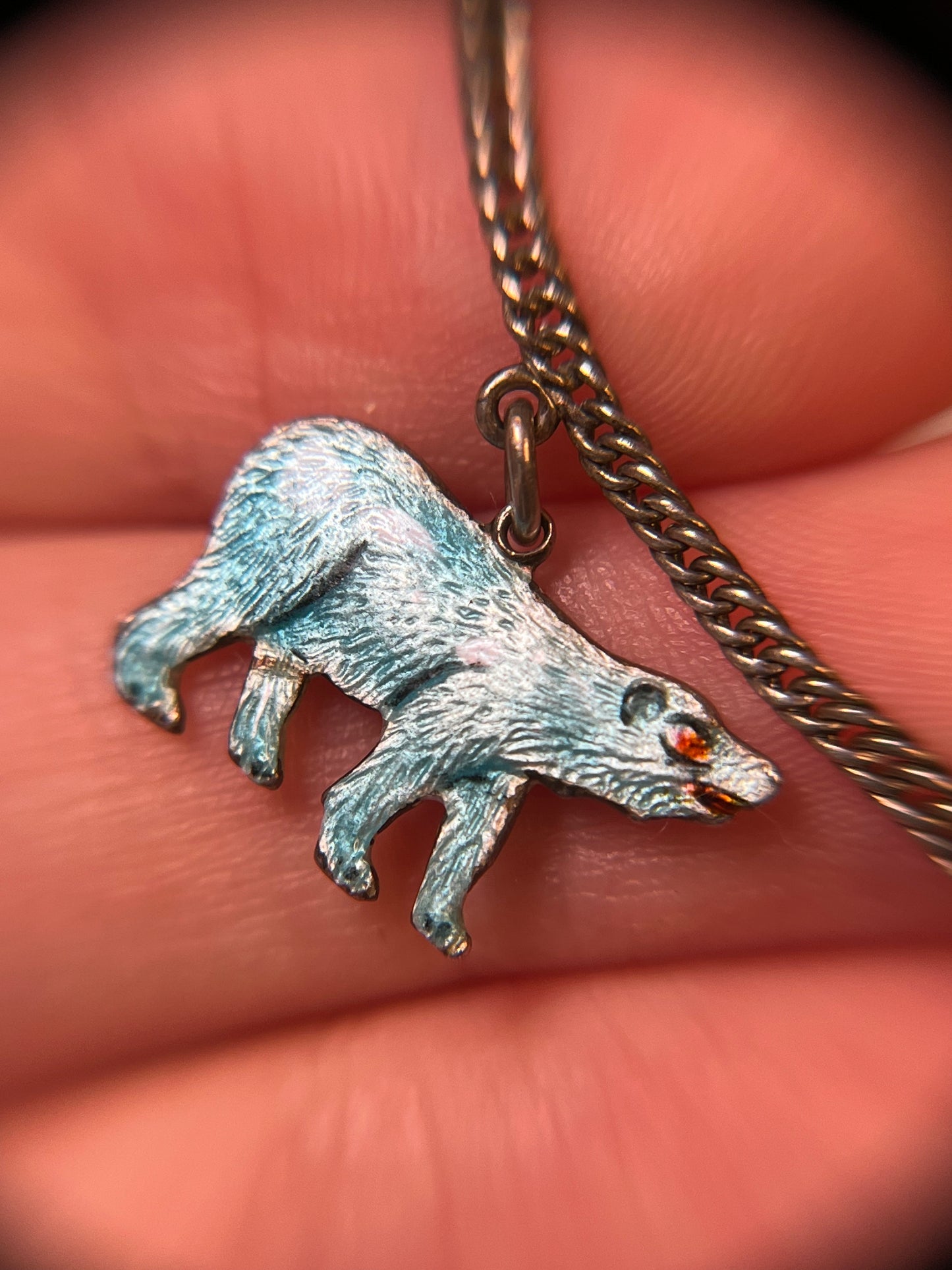 Antique Curb Link Bracelet with Enameled Polar Bear Charm
