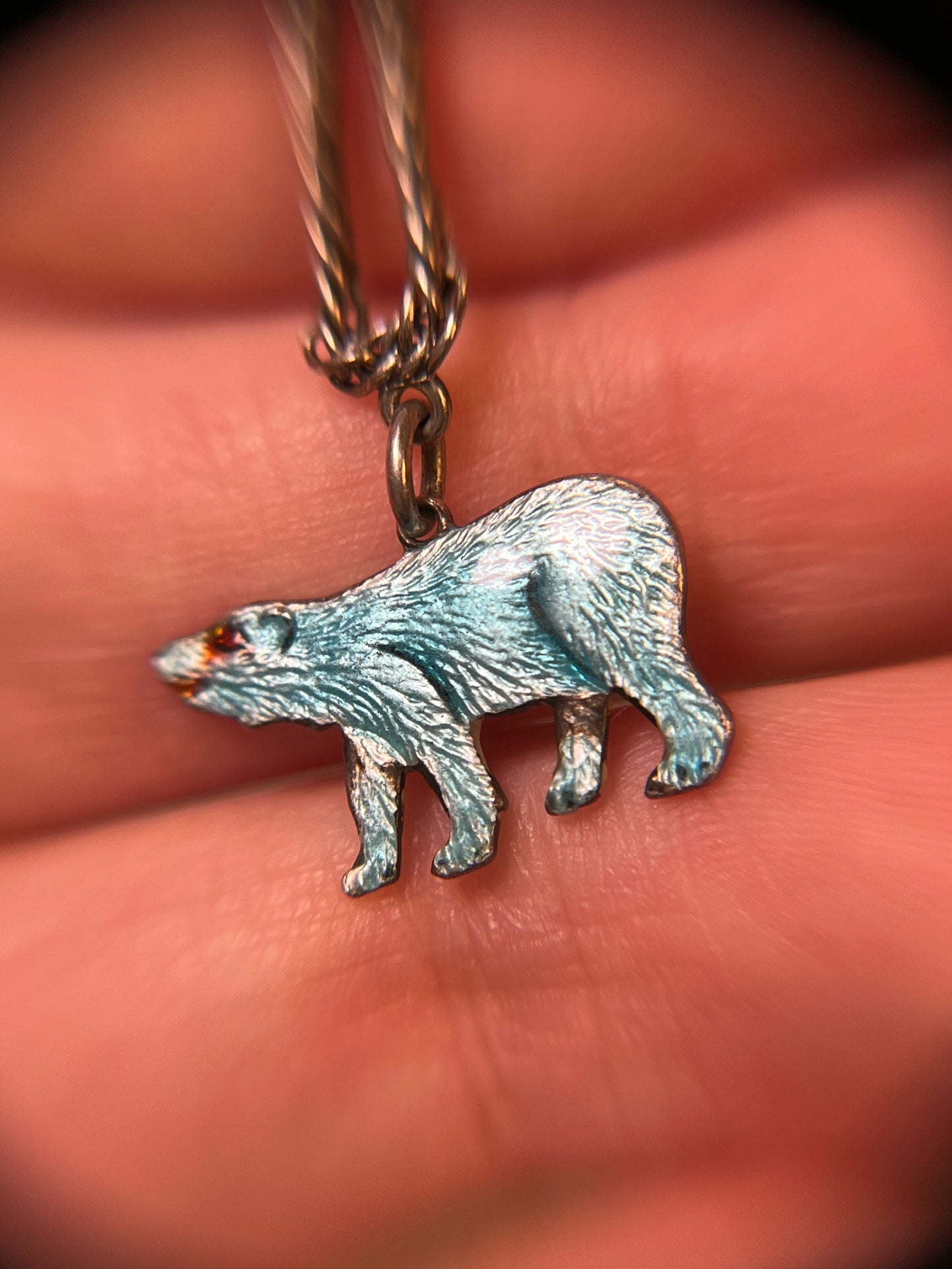 Antique Curb Link Bracelet with Enameled Polar Bear Charm
