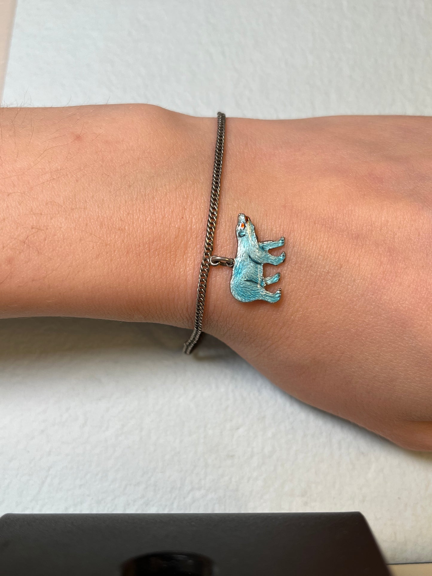Antique Curb Link Bracelet with Enameled Polar Bear Charm