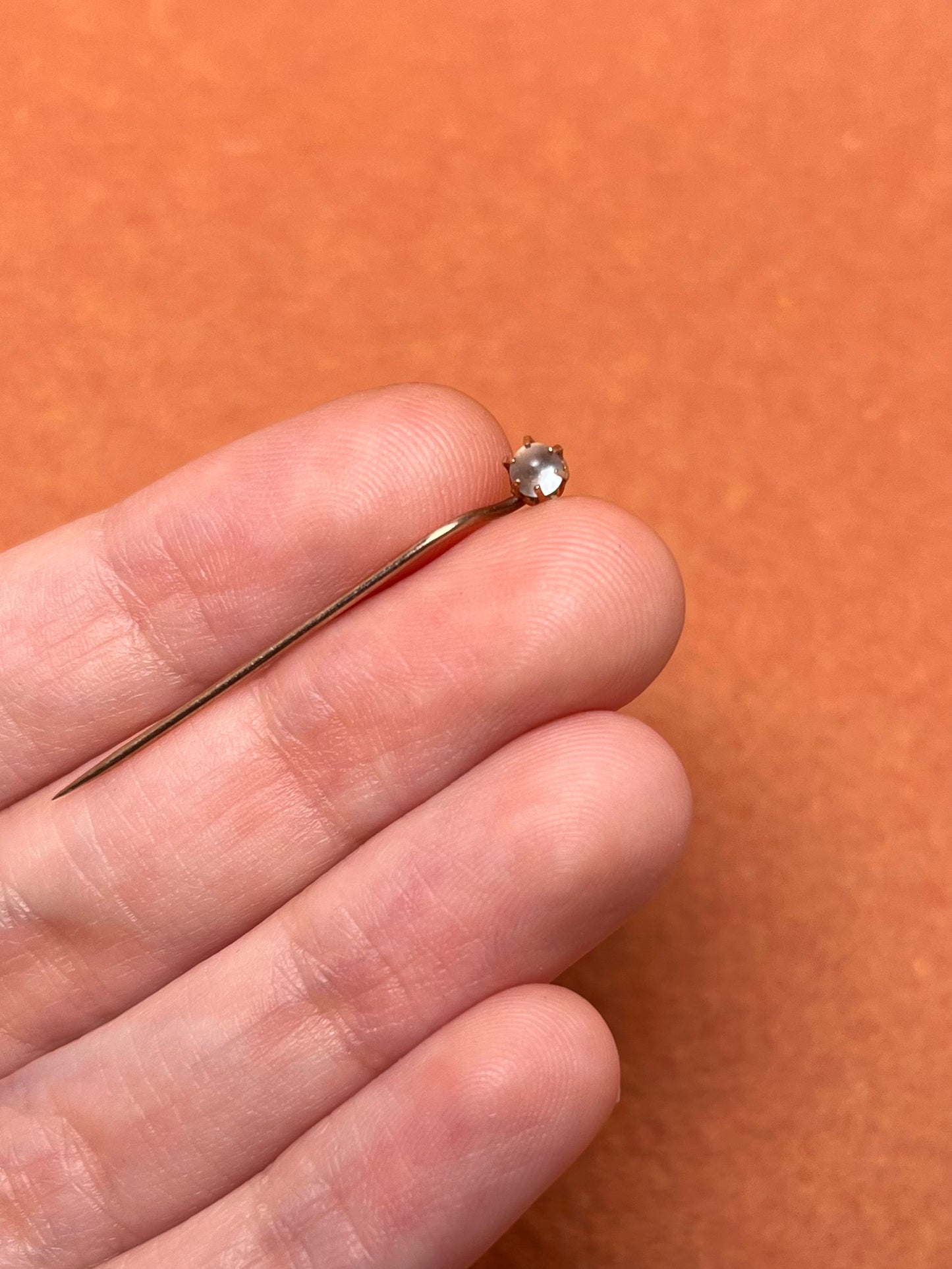 Antique 10K Tiny Stick Pin with Moonstone Orb