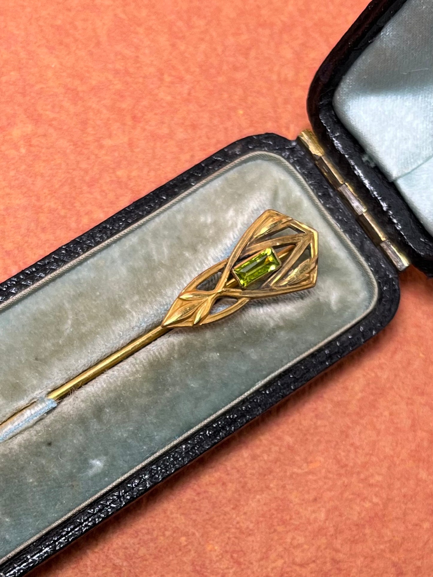Art Nouveau Gold Filled Stickpin with Green Paste