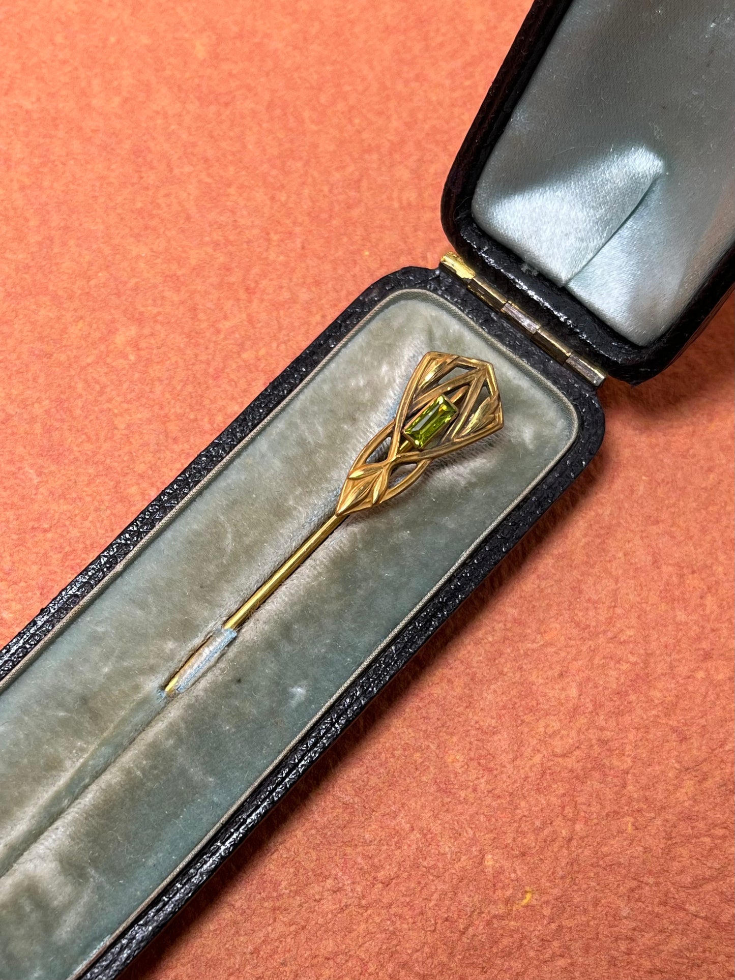 Art Nouveau Gold Filled Stickpin with Green Paste