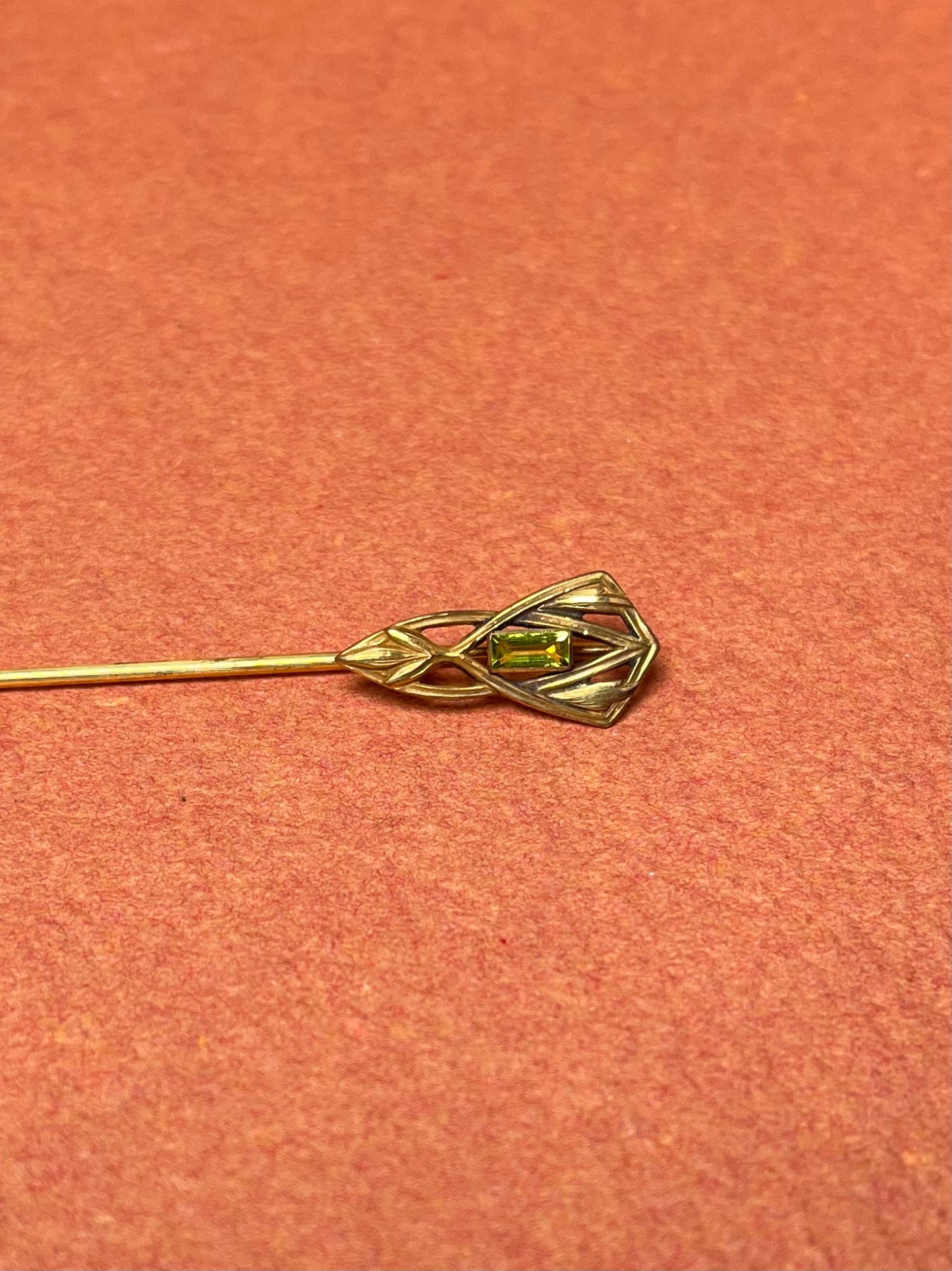 Art Nouveau Gold Filled Stickpin with Green Paste