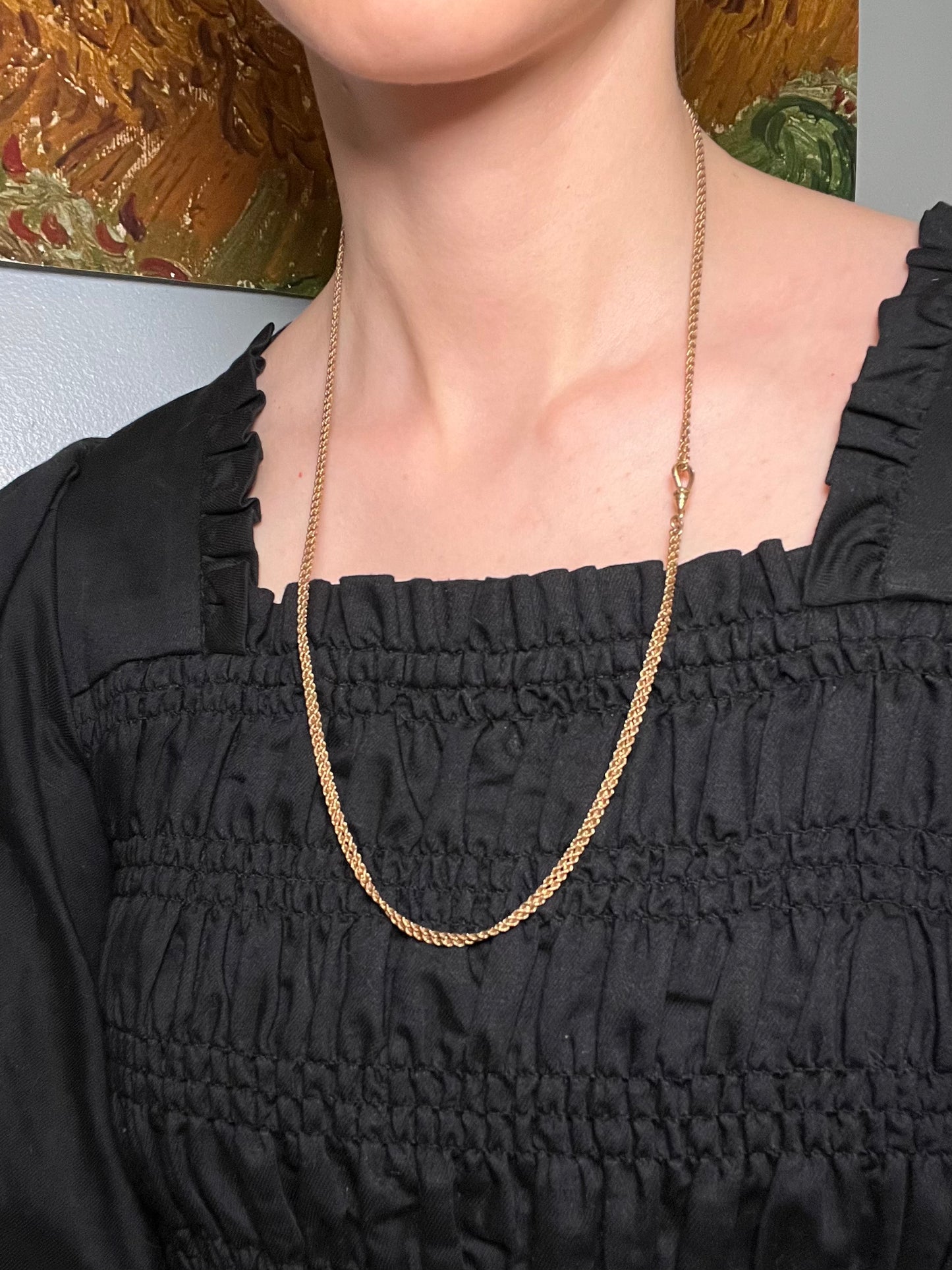 Antique Gold Filled Longuard Rope Chain with Dog Clip