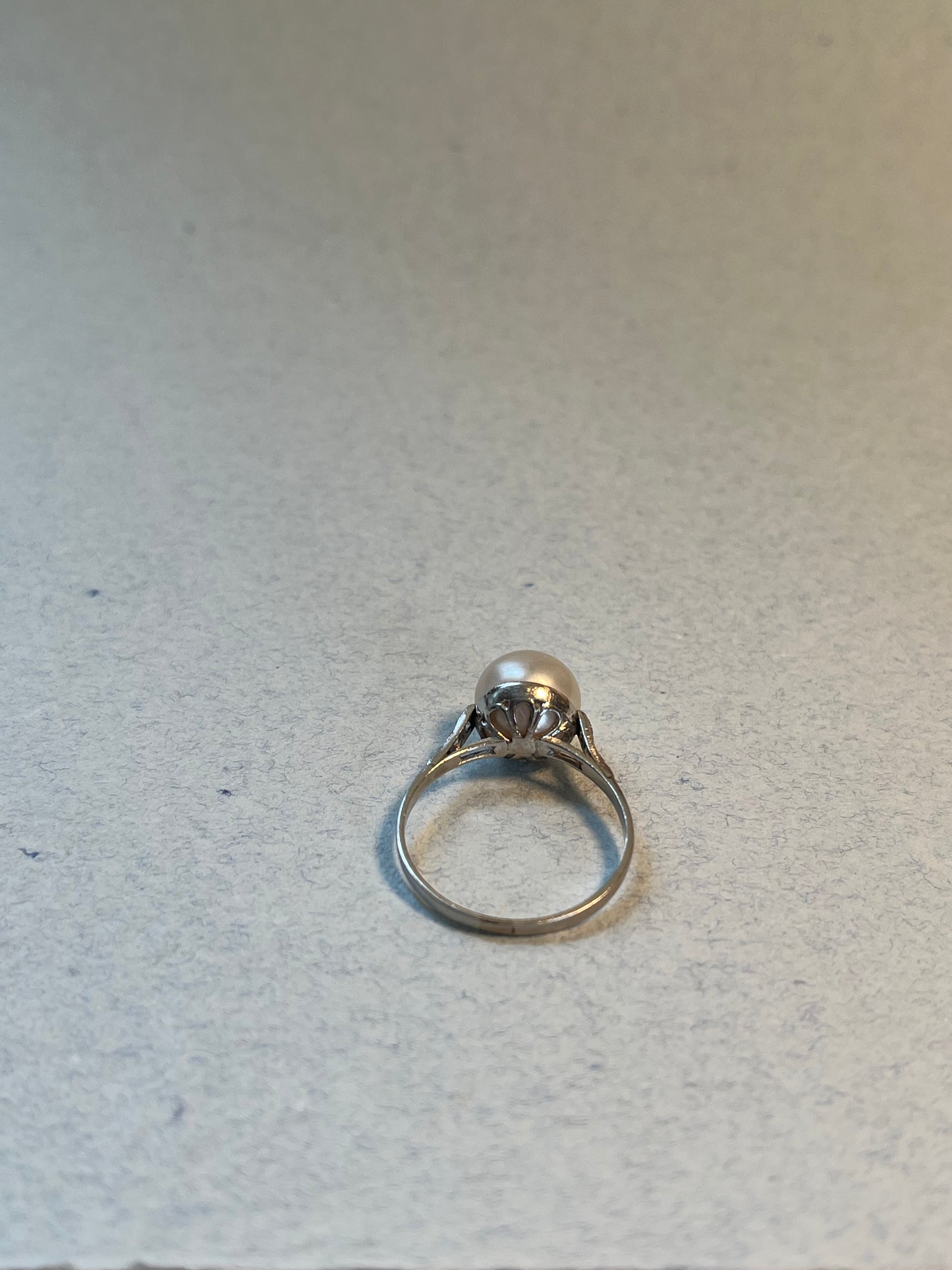 Antique Natural Saltwater Pearl Ring in Platinum with Diamonds