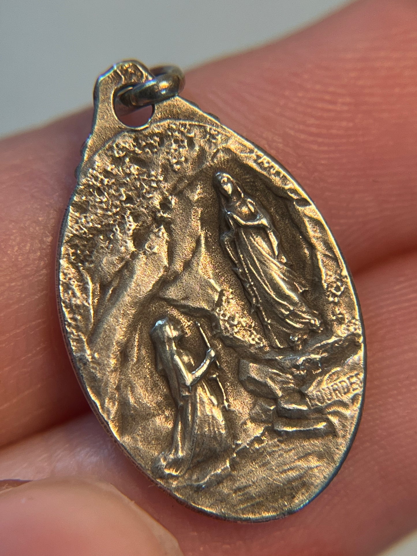 Antique French Our Lady of Lourdes Silver Medallion