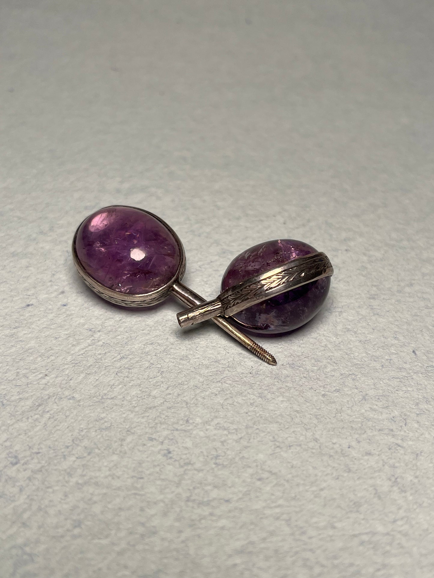 Antique Amethyst Cloak Jabot Pin in Sterling