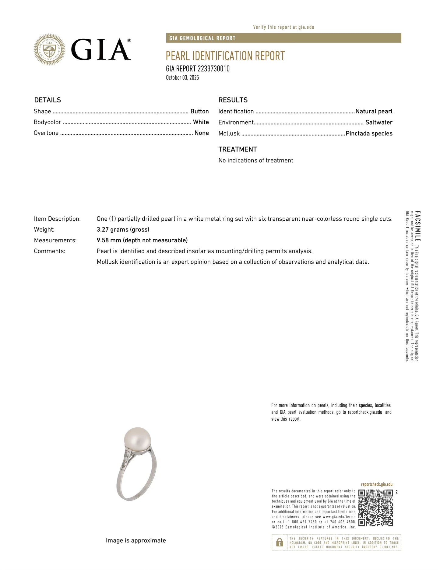 Antique Natural Saltwater Pearl Ring in Platinum with Diamonds