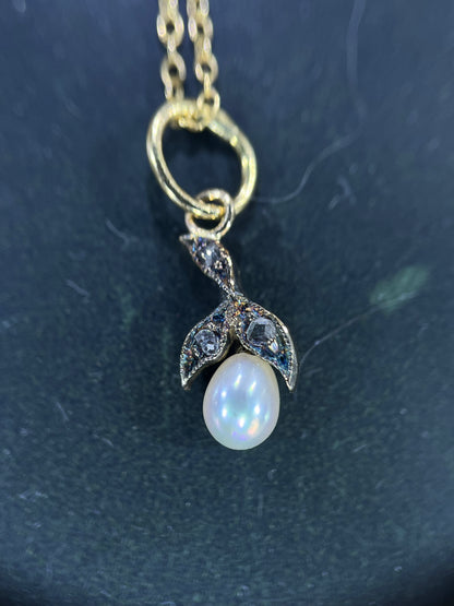 Antique Rose Cut Diamond and Untested Pearl Charm in 10K and 18K with Sterling