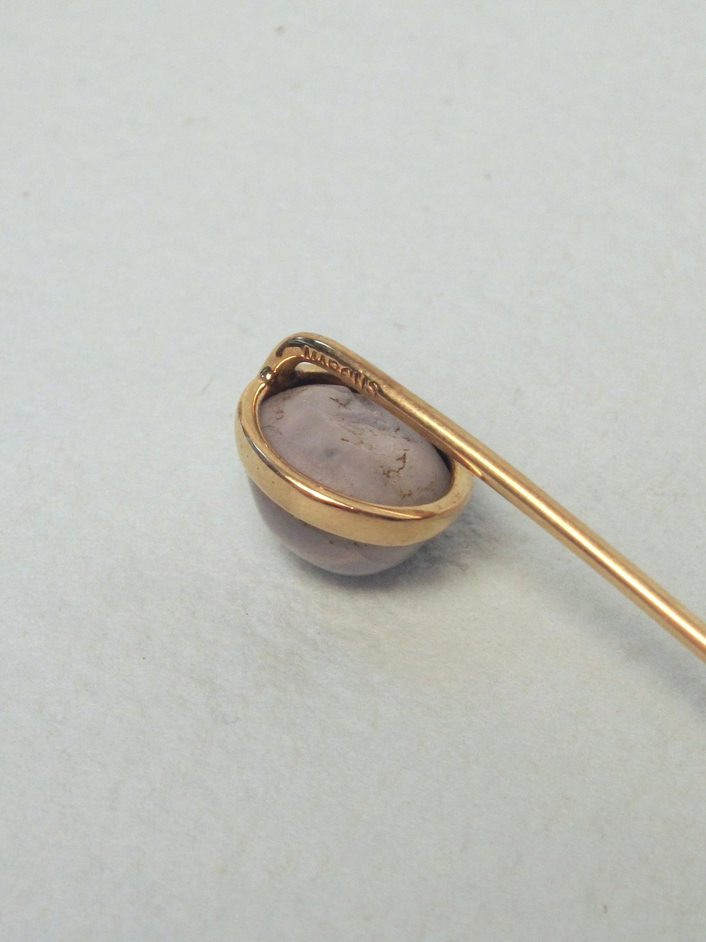 Antique 18K Yellow Gold Stick Pin with ~6ct Star Sapphire, Signed Marcus & Co