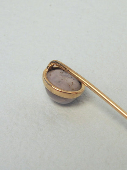 Antique 18K Yellow Gold Stick Pin with ~6ct Star Sapphire, Signed Marcus & Co