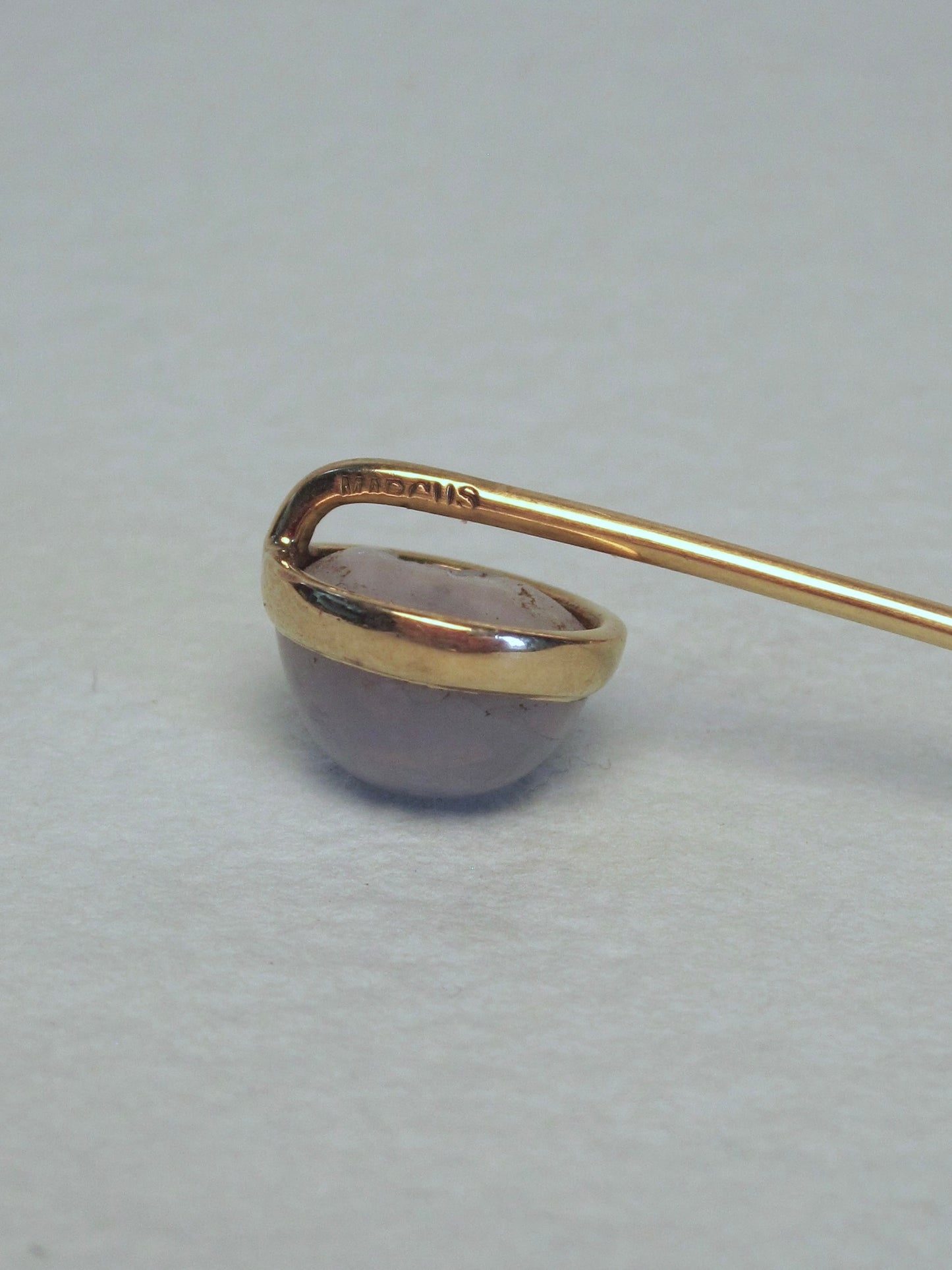 Antique 18K Yellow Gold Stick Pin with ~6ct Star Sapphire, Signed Marcus & Co