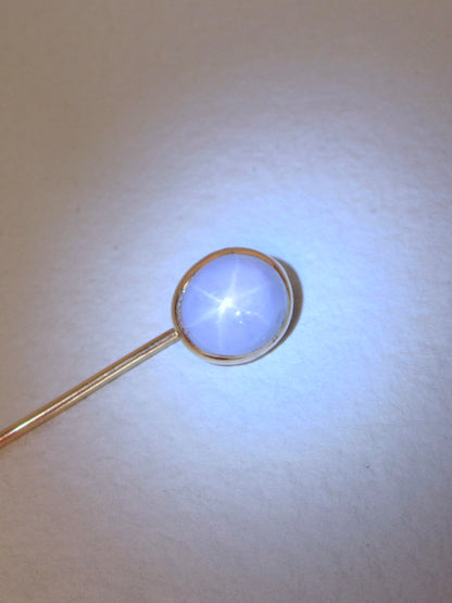 Antique 18K Yellow Gold Stick Pin with ~6ct Star Sapphire, Signed Marcus & Co