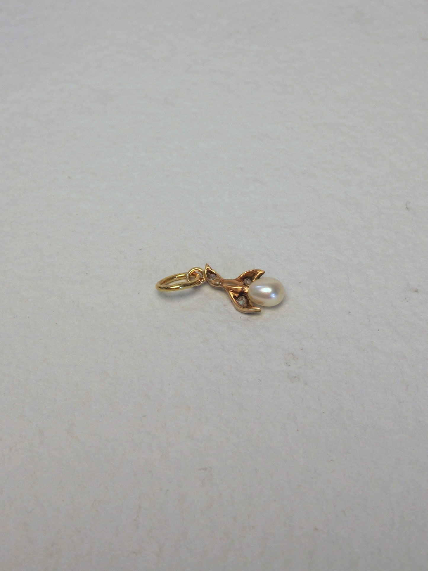Antique Rose Cut Diamond and Untested Pearl Charm in 10K and 18K with Sterling