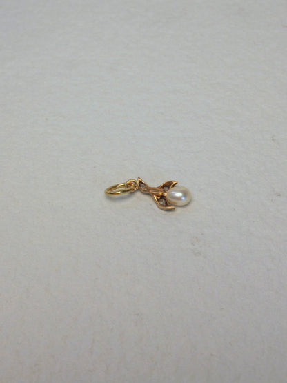 Antique Rose Cut Diamond and Untested Pearl Charm in 10K and 18K with Sterling