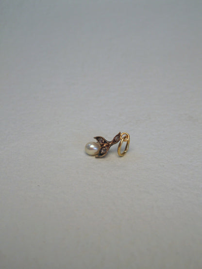 Antique Rose Cut Diamond and Untested Pearl Charm in 10K and 18K with Sterling
