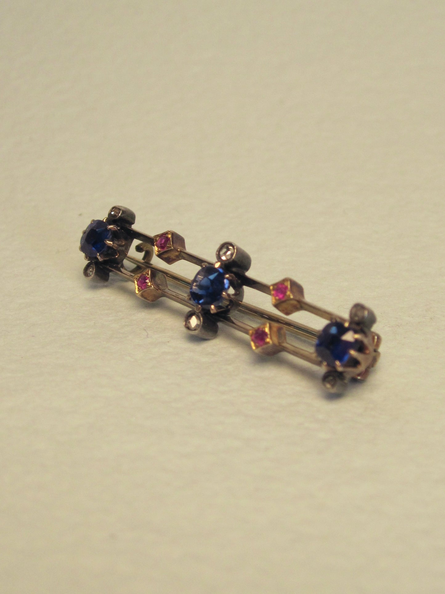 Antique Blue Doublet, Ruby and Diamond Brooch