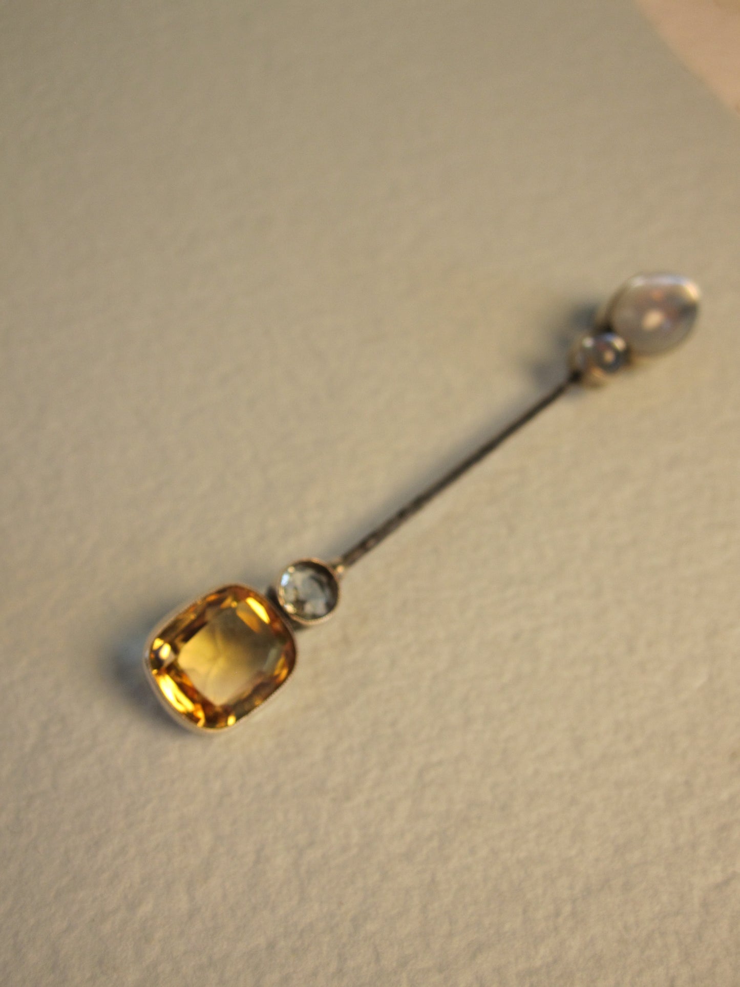 Antique Moonstone, Citrine and Aquamarine Jabot Pin