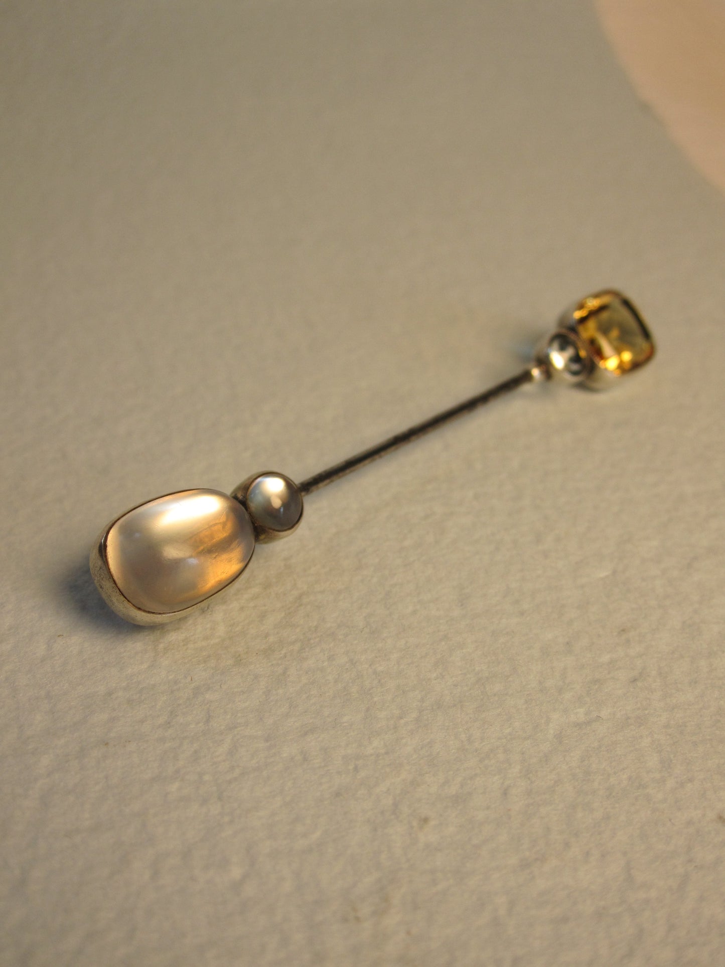 Antique Moonstone, Citrine and Aquamarine Jabot Pin