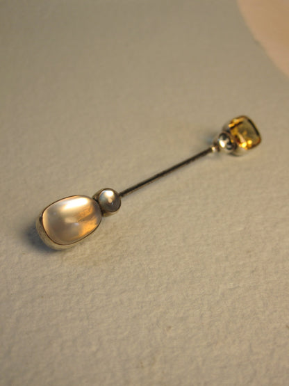 Antique Moonstone, Citrine and Aquamarine Jabot Pin