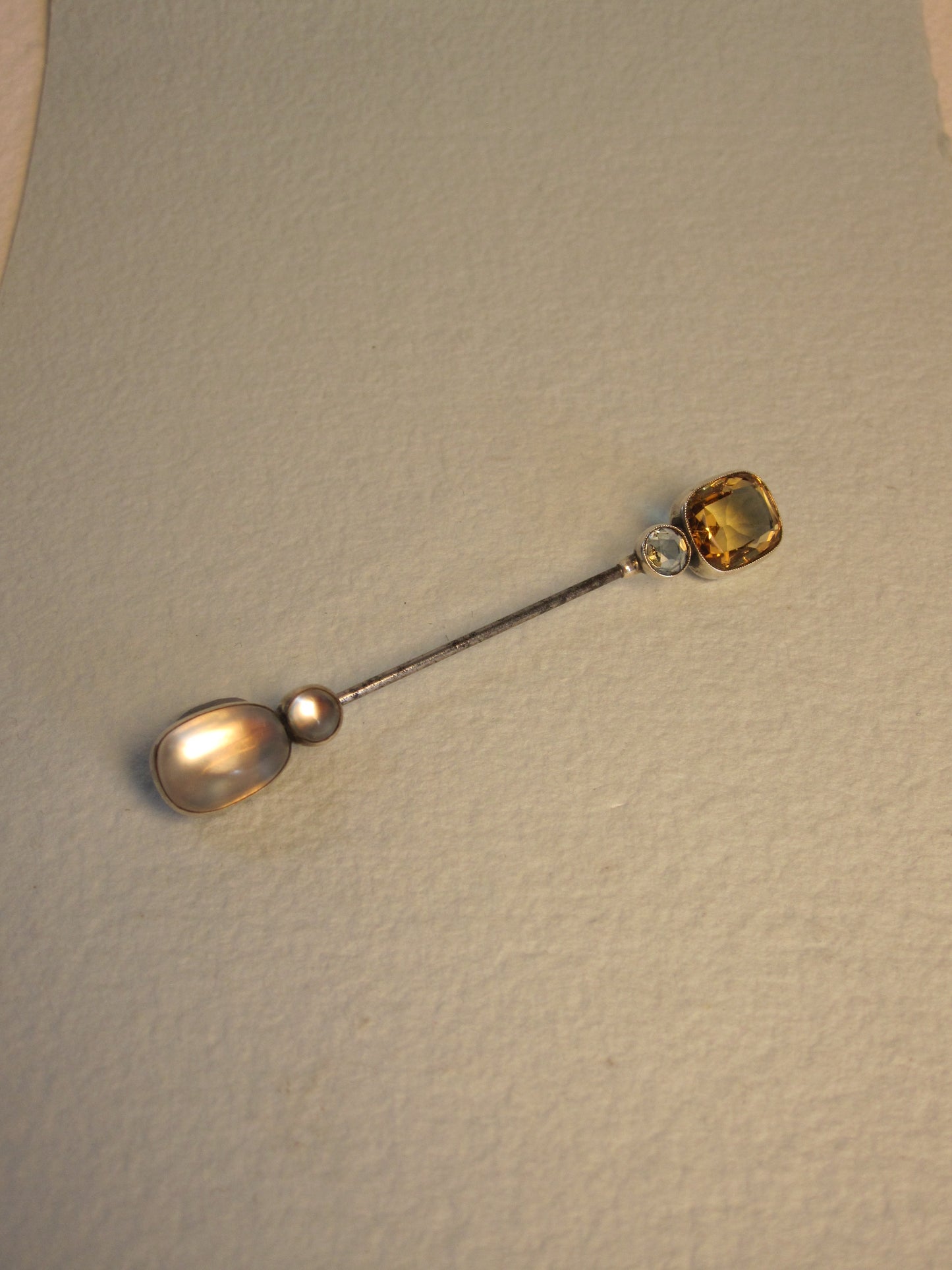 Antique Moonstone, Citrine and Aquamarine Jabot Pin