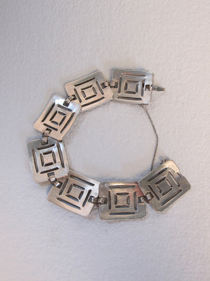 Antique Art Deco Sterling and Marcasite Panel Bracelet
