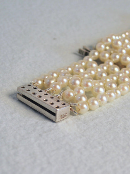 Retro-Era Woven Cultured Pearl Bracelet with 9K White Gold Clasp, ~0.50ctw Diamonds