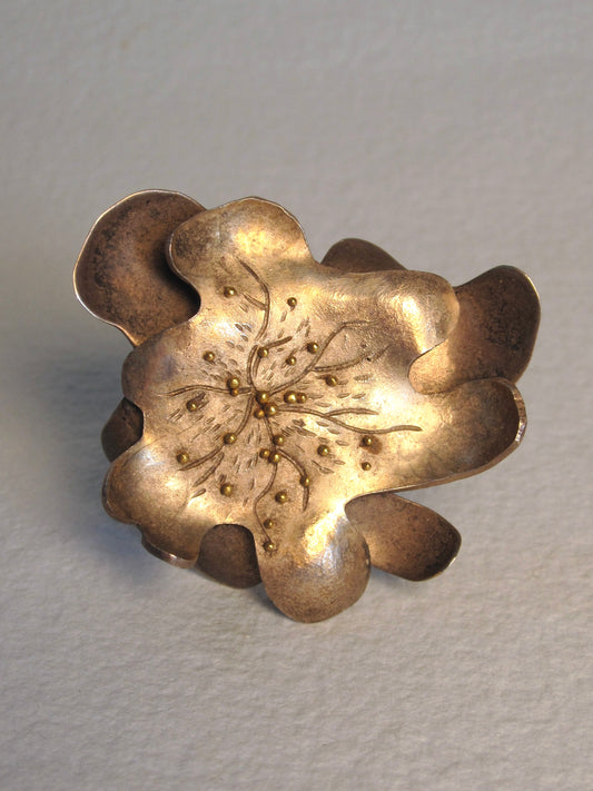 Vintage Sterling Silver and 21K Gold Modernist Artist-Made Brooch