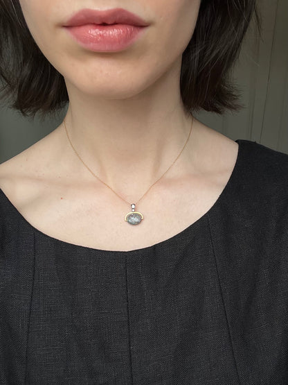 14K and Sterling Antique Pendant with Boulder Opal Bead and Old Cut Diamond Bail