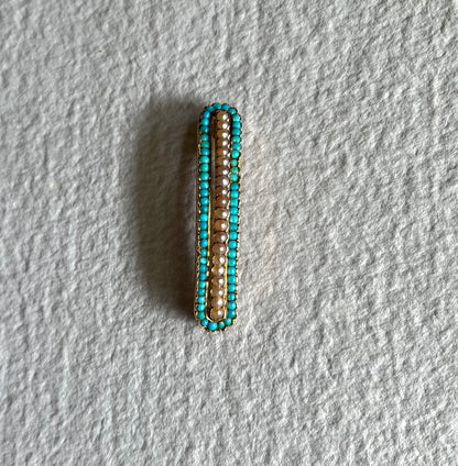 French Edwardian Turquoise and Pearl Brooch Belle Epoque