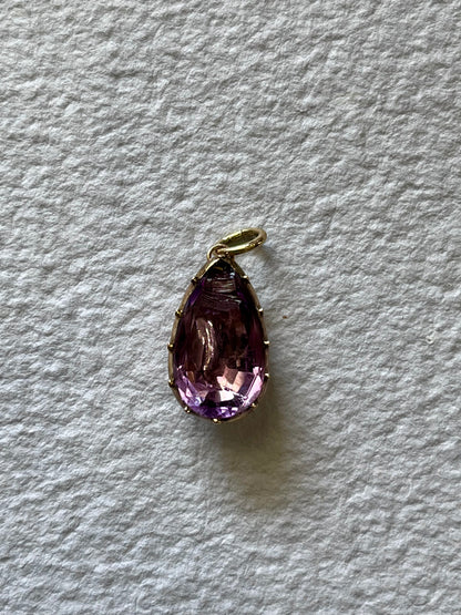 Chipped Georgian foiled-back amethyst teardrop pendant in cut down collet setting