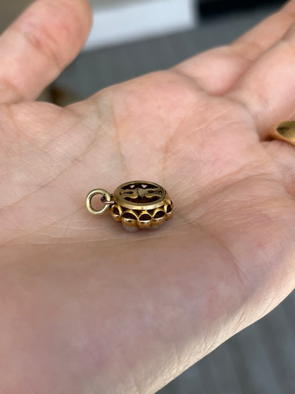 Natural Pearl and Old Cut Diamond Cluster Pendant