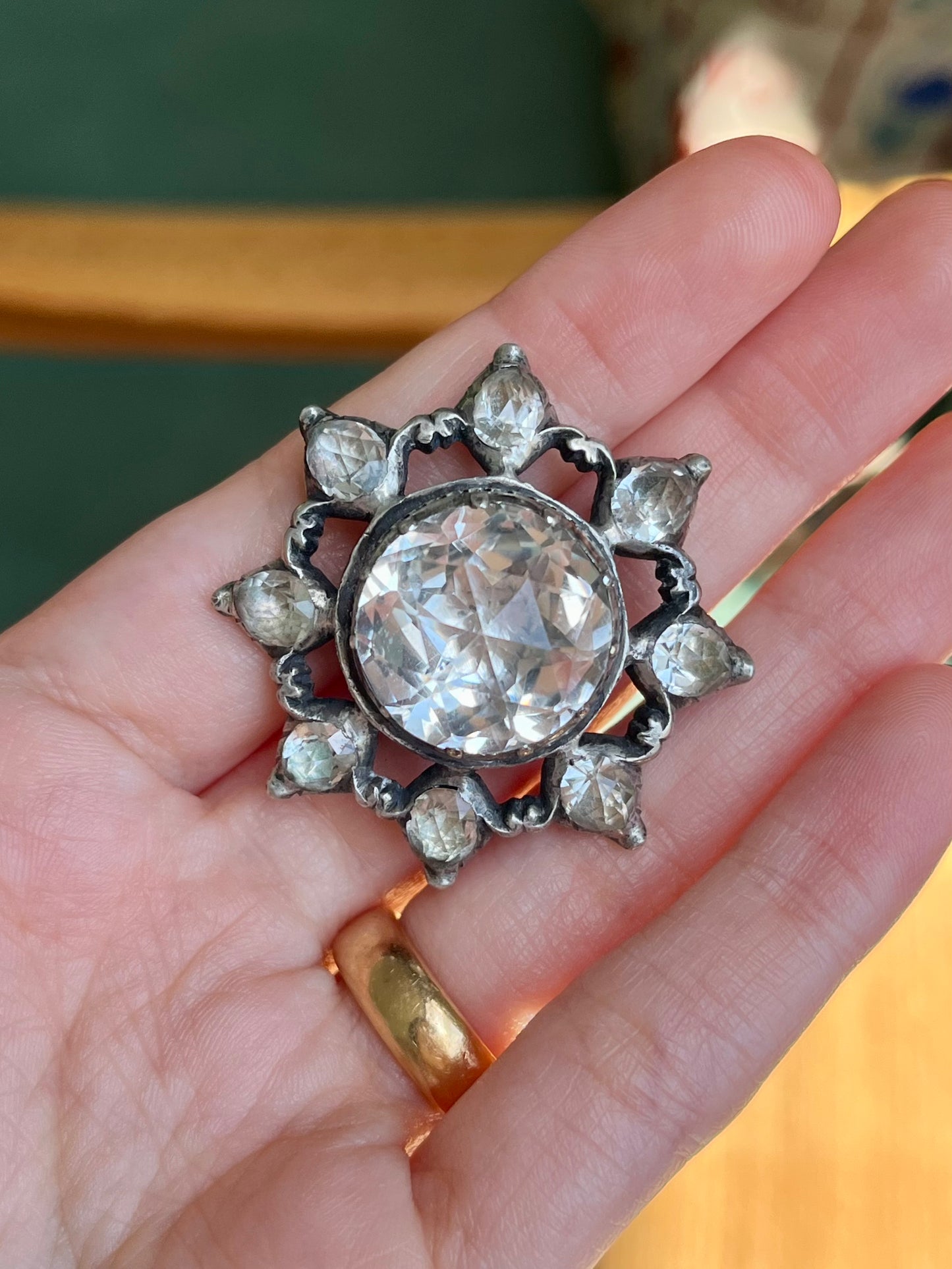 18th Century Silver and Rose Cut Rock Crystal Brooch