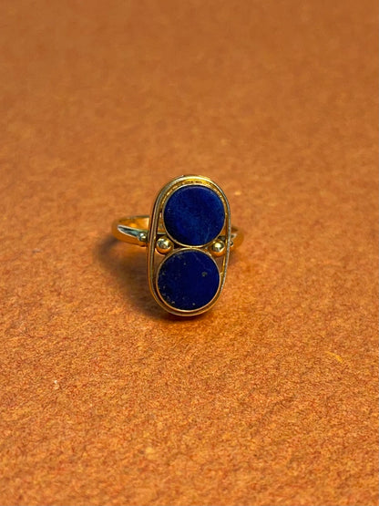Vintage 14K Yellow Gold Double Lapis Plaque Ring