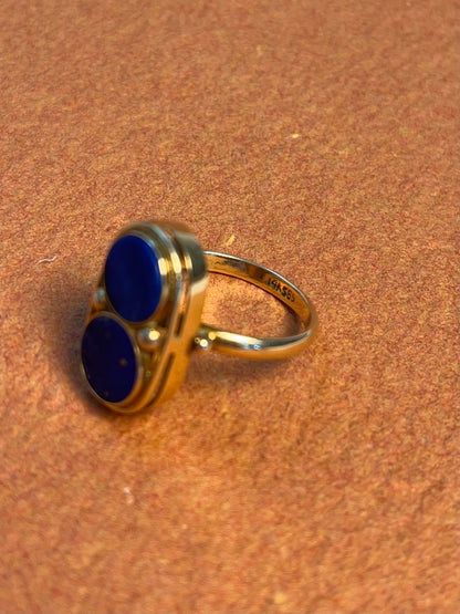 Vintage 14K Yellow Gold Double Lapis Plaque Ring