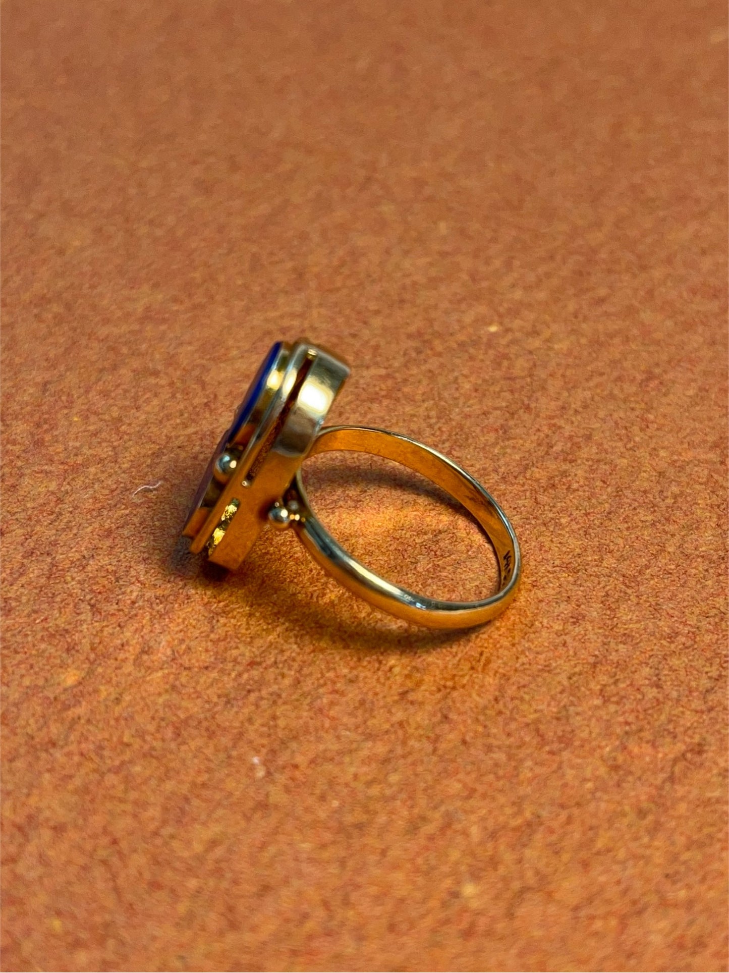 Vintage 14K Yellow Gold Double Lapis Plaque Ring