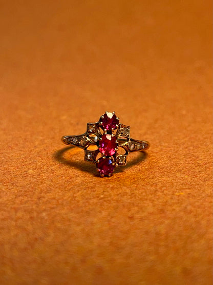 French Antique 18K Ruby and Diamond Ring