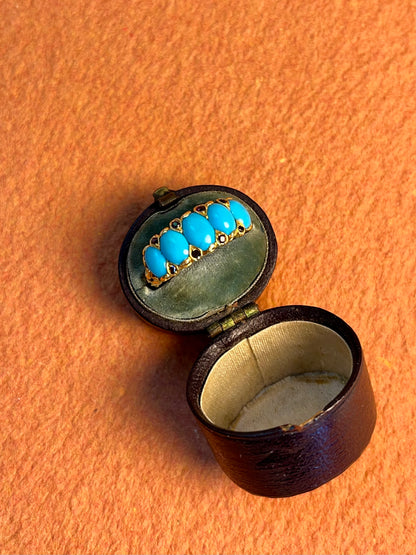 Antique Art Nouveau 18K and Turquoise Five Stone Ring with Rubies