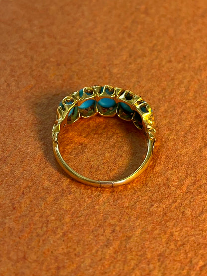Antique Art Nouveau 18K and Turquoise Five Stone Ring with Rubies