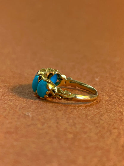 Antique Art Nouveau 18K and Turquoise Five Stone Ring with Rubies