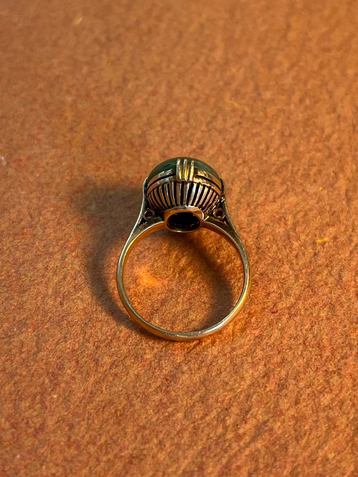 Vintage Japanese 14K Rosy Yellow Gold Jade Cabochon Ring